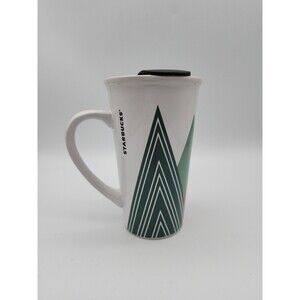 Starbucks Triangle Christmas Tree 14oz Travel Ceramic Coffee Mug With Lid